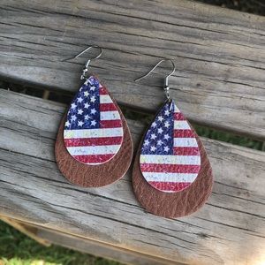 American Flag Faux Leather Earrings